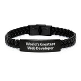 Inspirational Funny Web Developer Gifts for Men from Family, Unique Interlaced Leather Bracelet Christmas Unique Gifts - Image 1